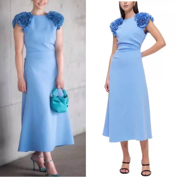 Rachel Gilbert Dresses & Skirts - Rachel Gilbert Margot Drape Midi Dress 6/8/10 Blue Cocktail Event Wedding